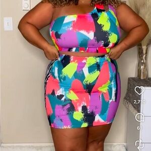 Colorful Abstract One-Shoulder Dress